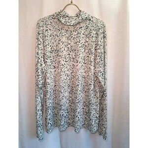 Eloquii Mockneck Front Cutout Long Sleeve Top White Green Speckled Size 22/24